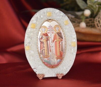 Made in Italy Saints Constantine & Helen color or on a Murano Glass Stand