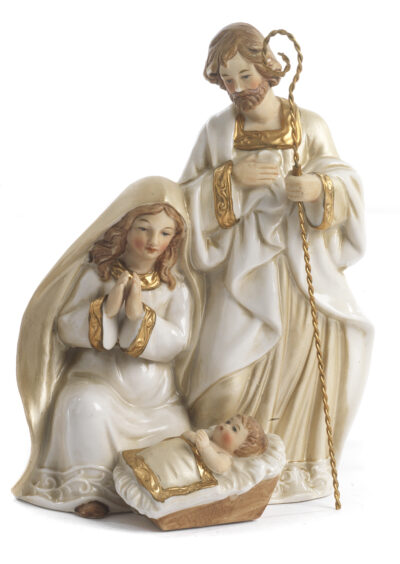 8" NATIVITY ANTIQUE GOLD WHITE PORCELAIN