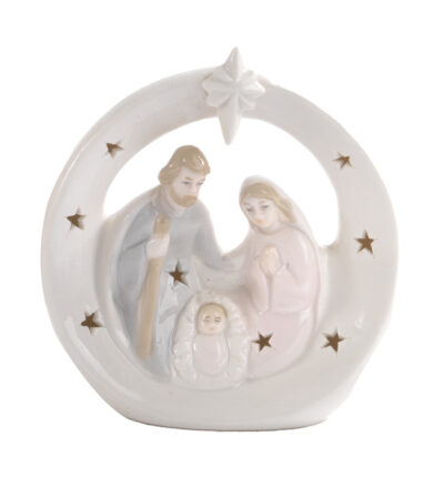 5.25" PORCELAIN HOLY FAMILY SCENE WITH LIGHT