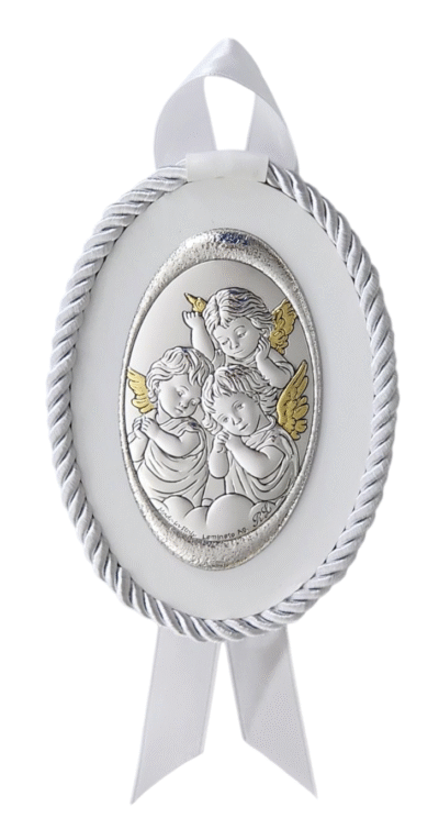 Three Angels Hanging Icon – White Crib Holder (Made in Italy)